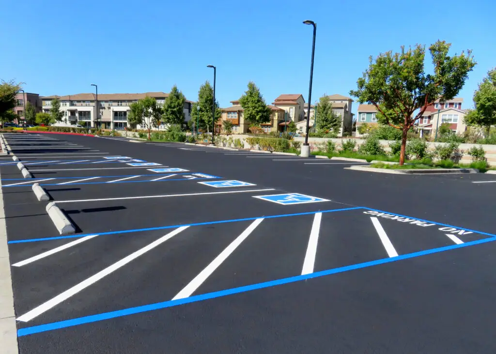 Freshly,Resurfaced,And,Repainted,Handicap,Parking,Space,In,A,Parking
